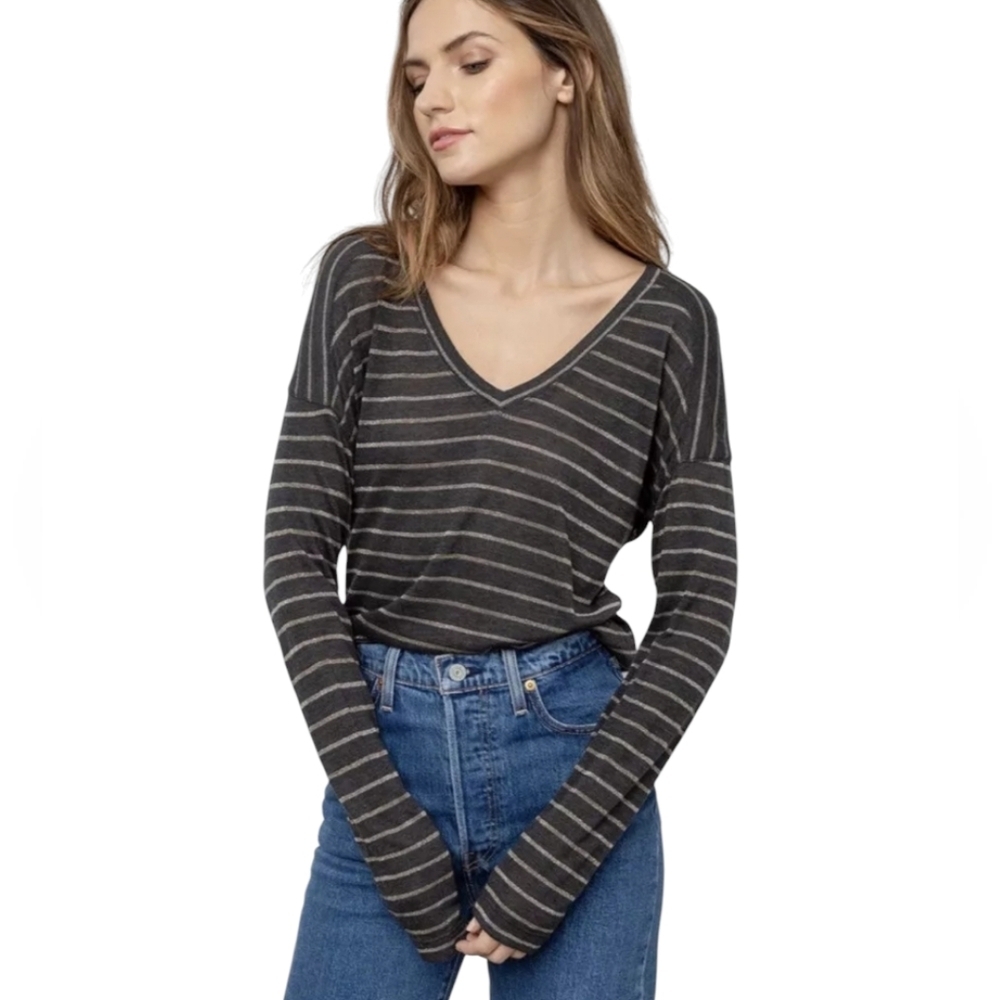 Rails Sami Charcoal Bronze Stripe Preppy Office Y2K 90's Top Shirt - Women's
